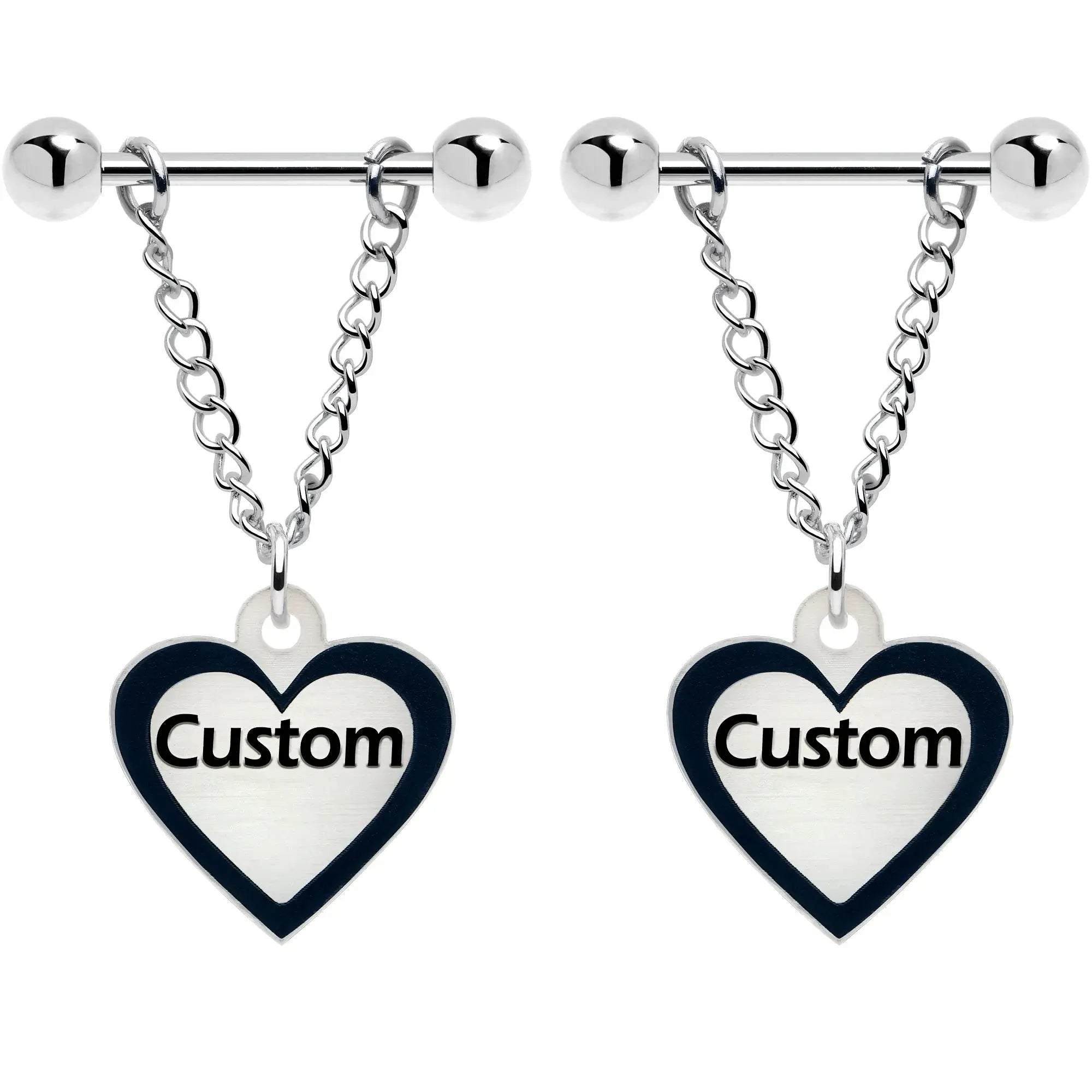 Custom Heart Glow in the Dark Chain Personalized Name Dangle Nipple Ring Set - BodyCandy - Flyclothing LLC