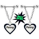 Custom Heart Glow in the Dark Chain Personalized Name Dangle Nipple Ring Set - BodyCandy - Flyclothing LLC