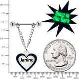Custom Heart Glow in the Dark Chain Personalized Name Dangle Nipple Ring Set - BodyCandy - Flyclothing LLC