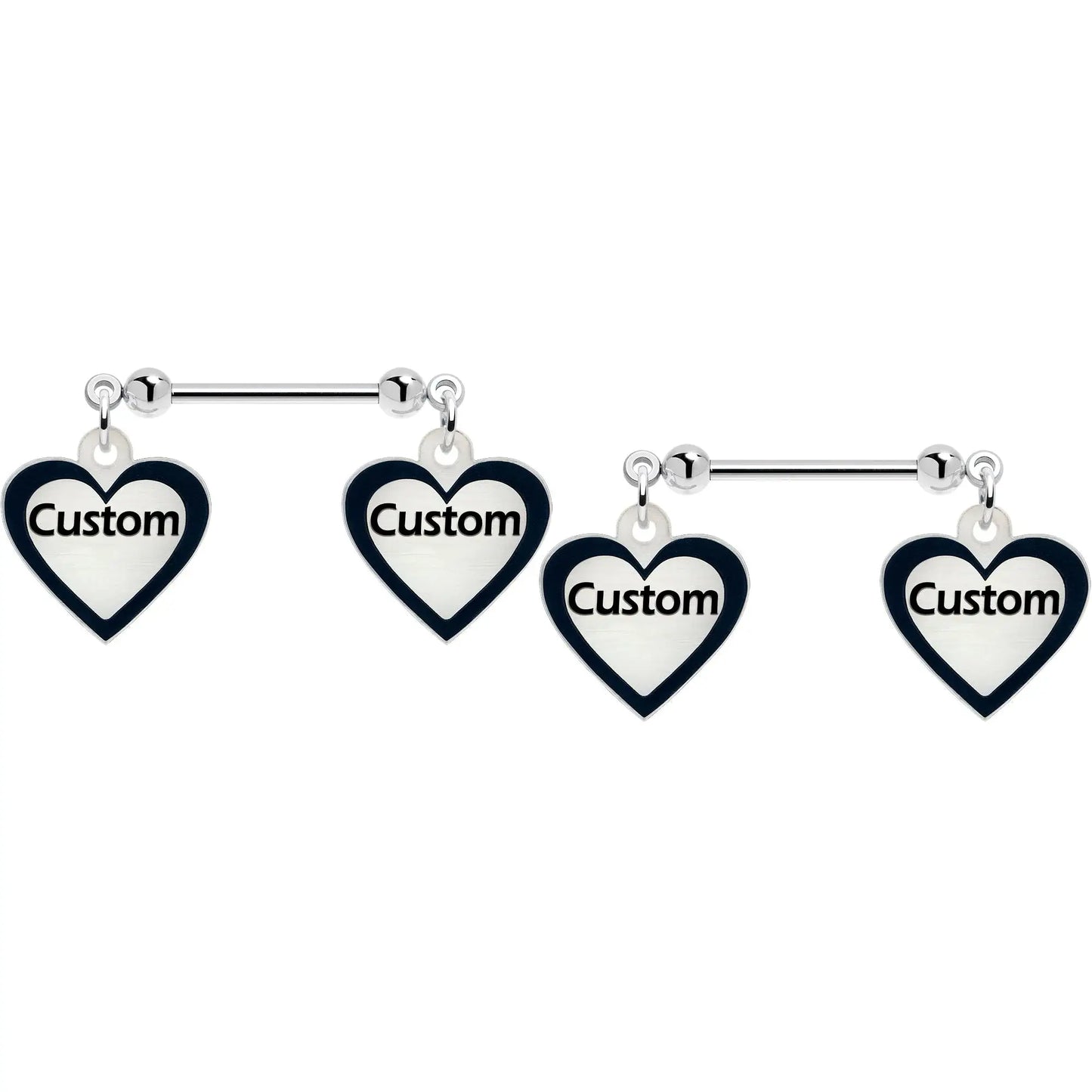 Custom Heart Glow in the Dark Double Personalized Name Dangle Nipple Ring Set - BodyCandy - Flyclothing LLC