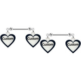 Custom Heart Glow in the Dark Double Personalized Name Dangle Nipple Ring Set - BodyCandy - Flyclothing LLC