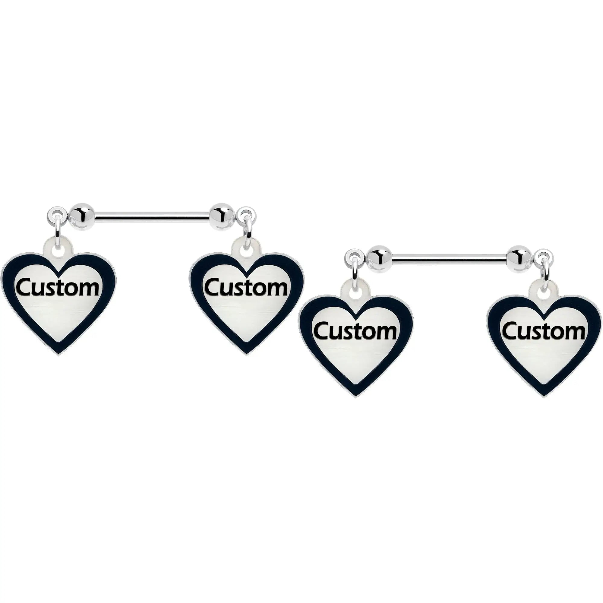 Custom Heart Glow in the Dark Double Personalized Name Dangle Nipple Ring Set - BodyCandy - Flyclothing LLC