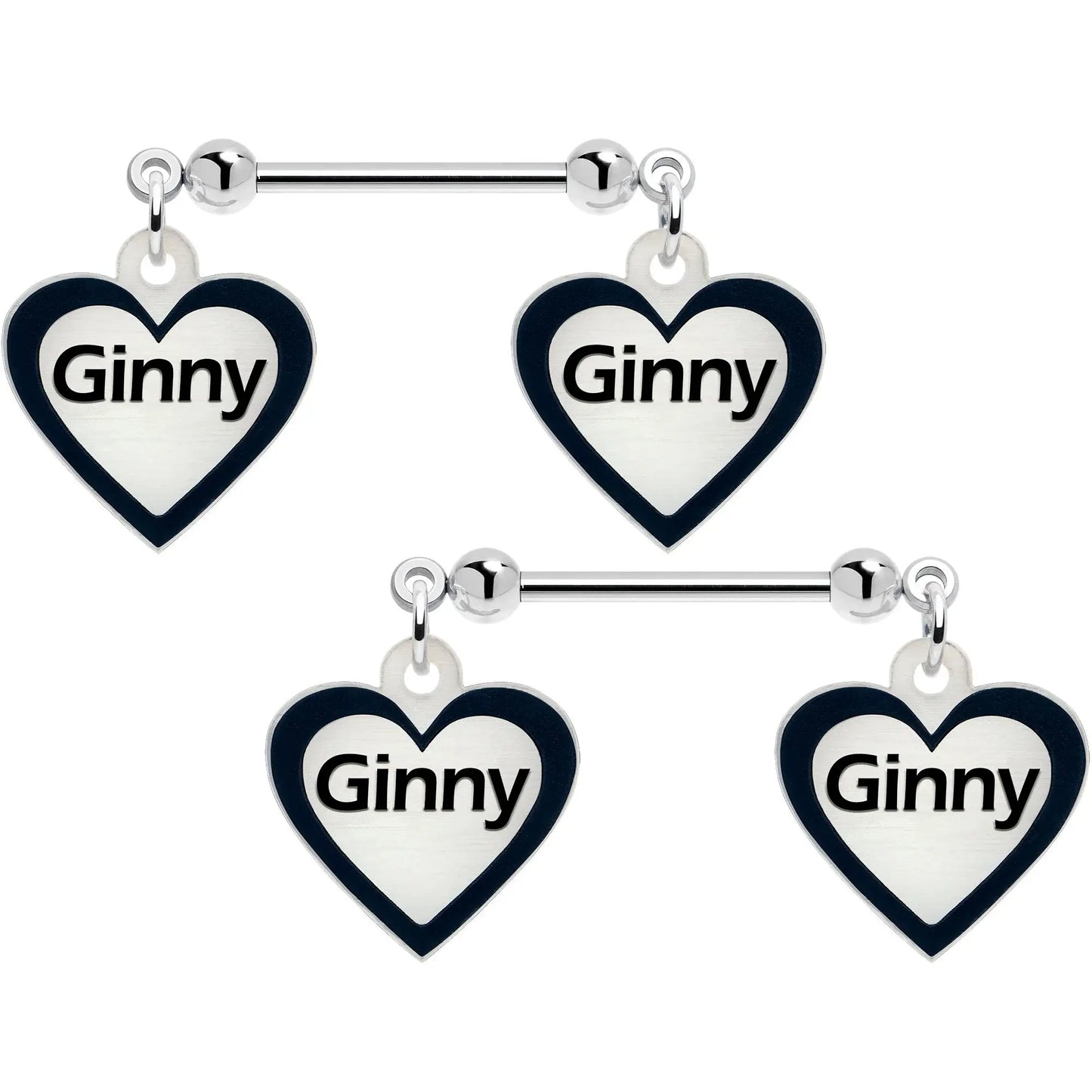 Custom Heart Glow in the Dark Double Personalized Name Dangle Nipple Ring Set - BodyCandy - Flyclothing LLC