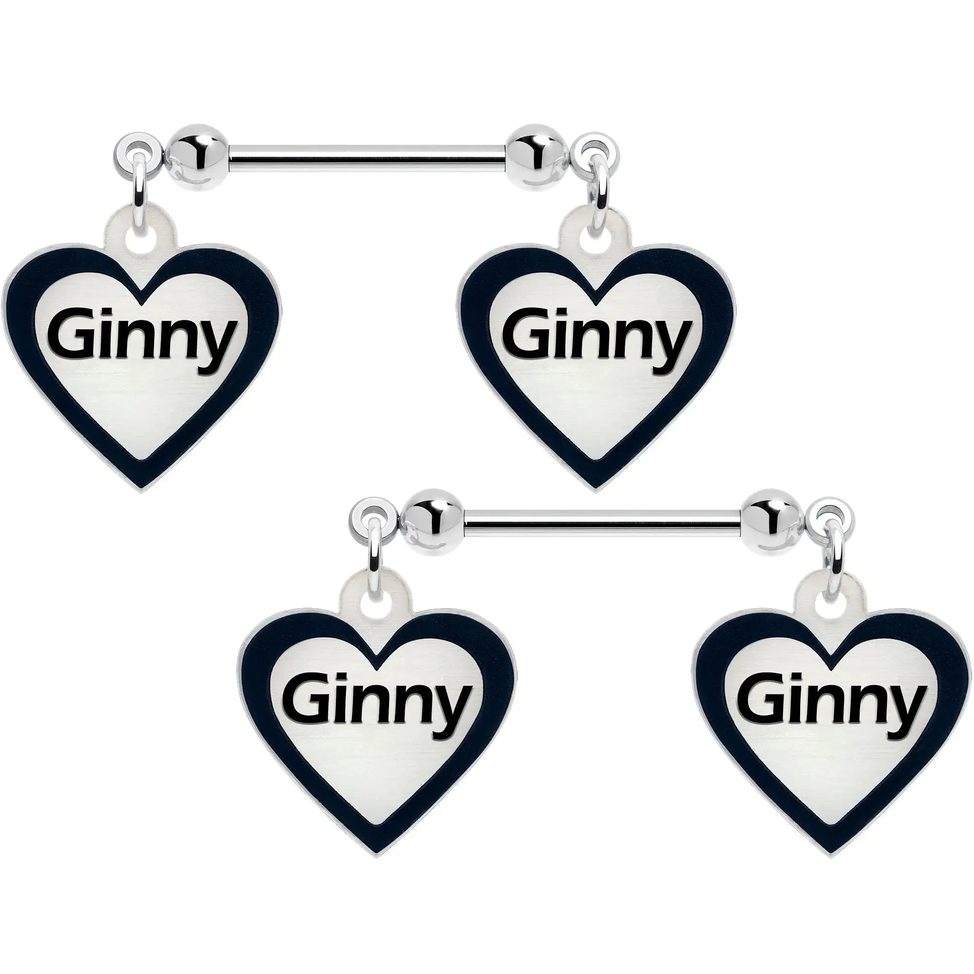 Custom Heart Glow in the Dark Double Personalized Name Dangle Nipple Ring Set - BodyCandy - Flyclothing LLC