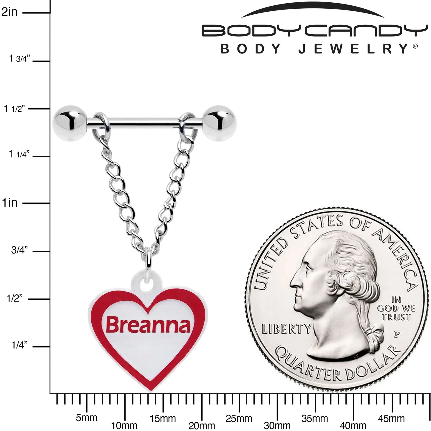 Custom Red White Heart Chain Personalized Name Dangle Nipple Ring Set - BodyCandy - Flyclothing LLC