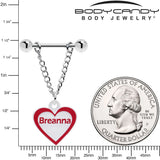 Custom Red White Heart Chain Personalized Name Dangle Nipple Ring Set - BodyCandy - Flyclothing LLC