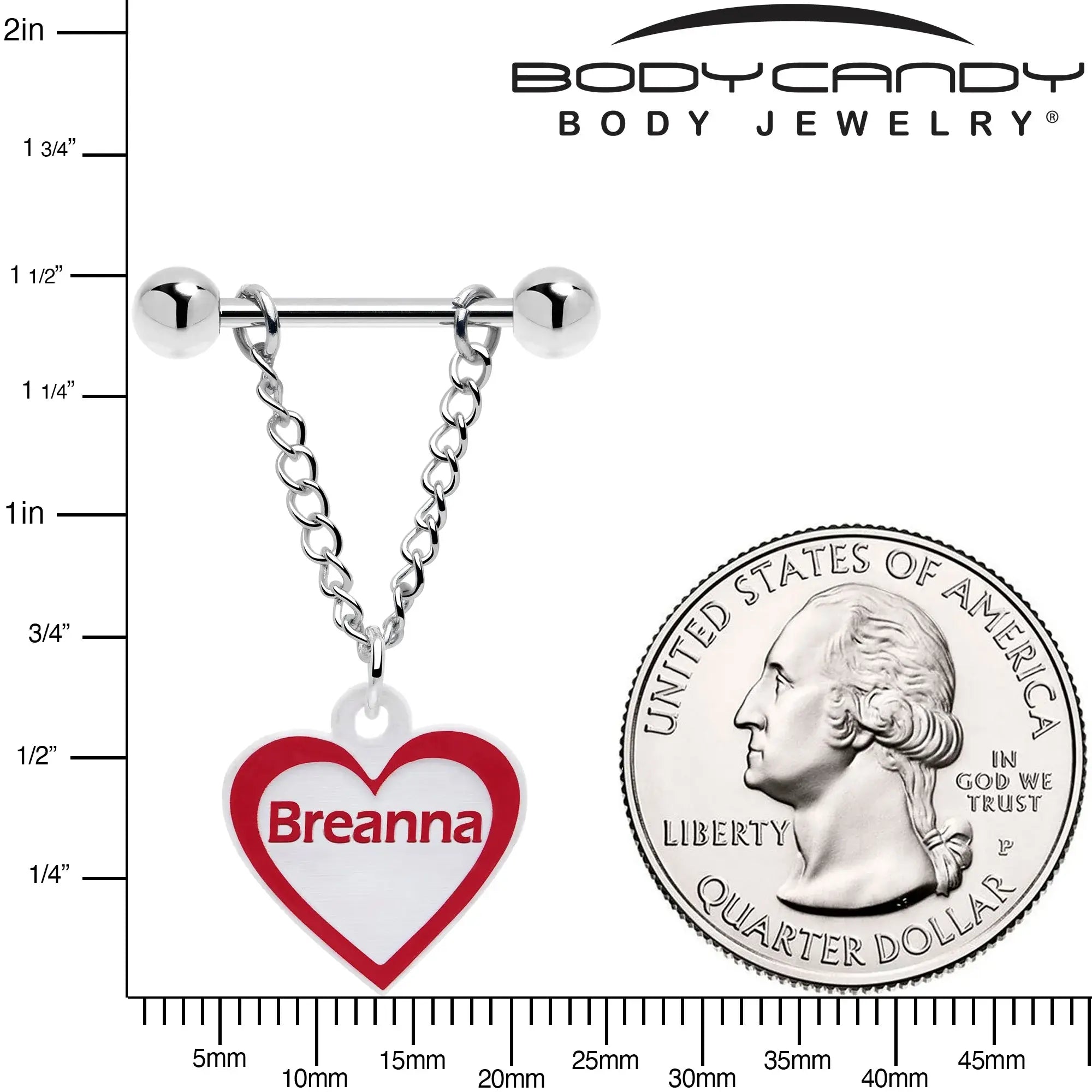 Custom Red White Heart Chain Personalized Name Dangle Nipple Ring Set - BodyCandy - Flyclothing LLC