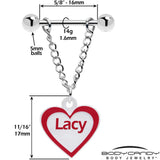 Custom Red White Heart Chain Personalized Name Dangle Nipple Ring Set - BodyCandy - Flyclothing LLC
