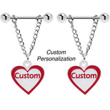 Custom Red White Heart Chain Personalized Name Dangle Nipple Ring Set - BodyCandy - Flyclothing LLC