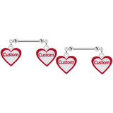 Custom Red White Heart Double Personalized Name Dangle Nipple Ring Set - BodyCandy - Flyclothing LLC