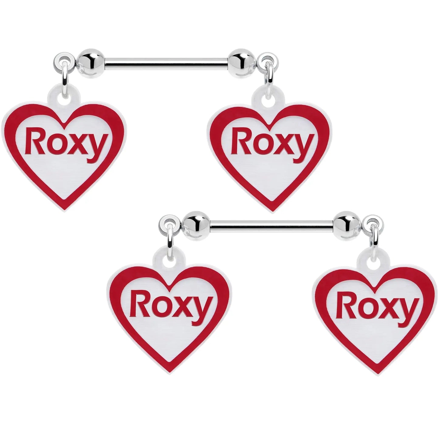 Custom Red White Heart Double Personalized Name Dangle Nipple Ring Set - BodyCandy - Flyclothing LLC