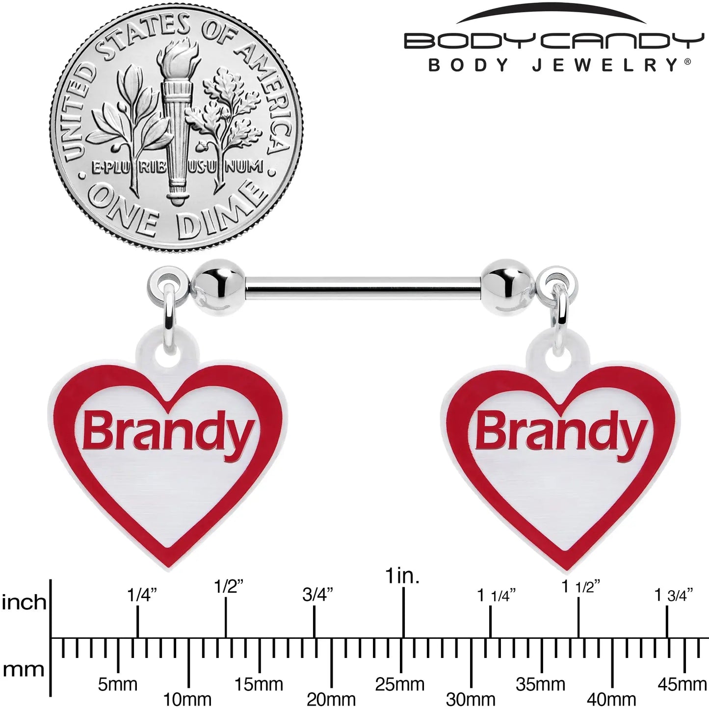 Custom Red White Heart Double Personalized Name Dangle Nipple Ring Set - BodyCandy - Flyclothing LLC