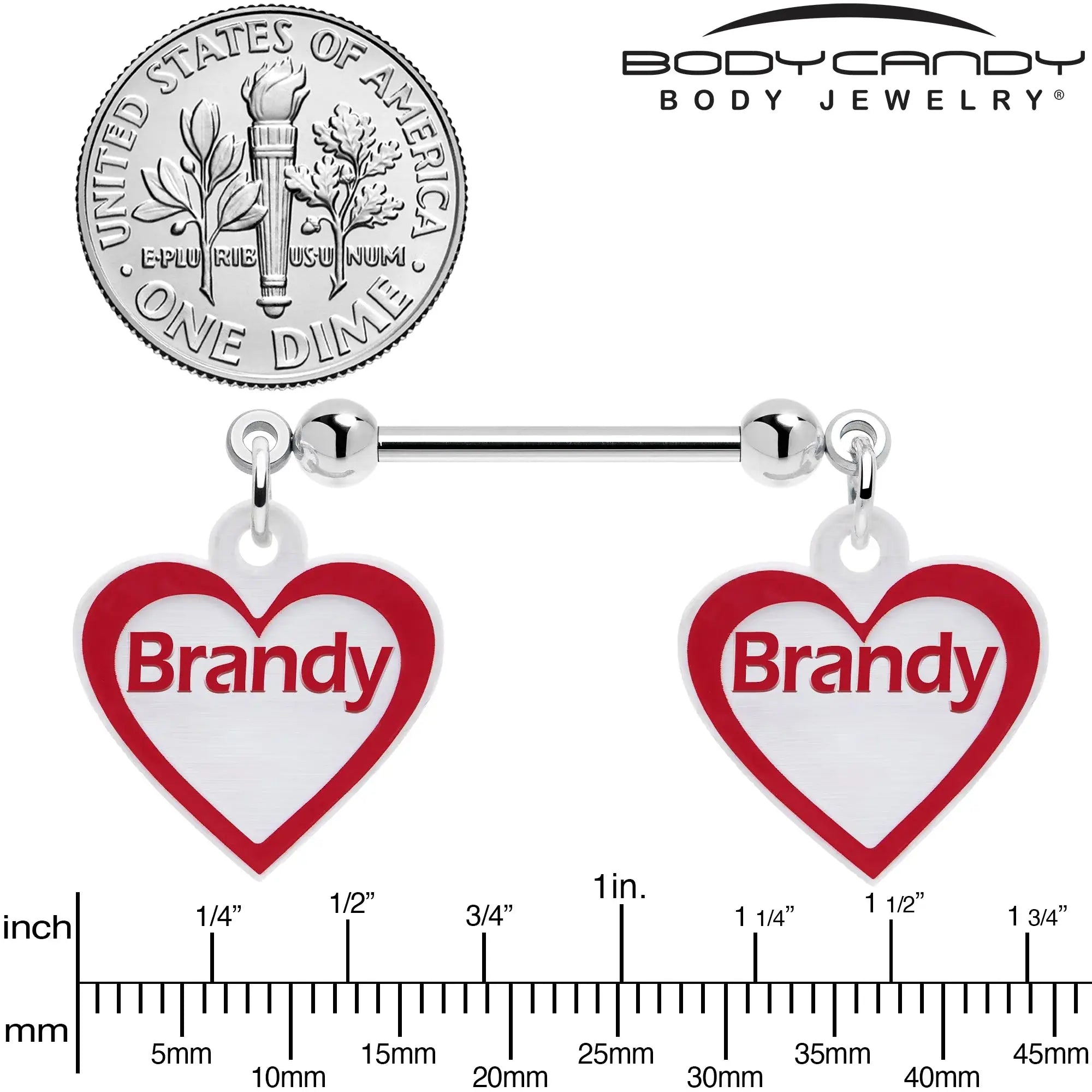 Custom Red White Heart Double Personalized Name Dangle Nipple Ring Set - BodyCandy - Flyclothing LLC