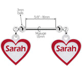 Custom Red White Heart Double Personalized Name Dangle Nipple Ring Set - BodyCandy - Flyclothing LLC