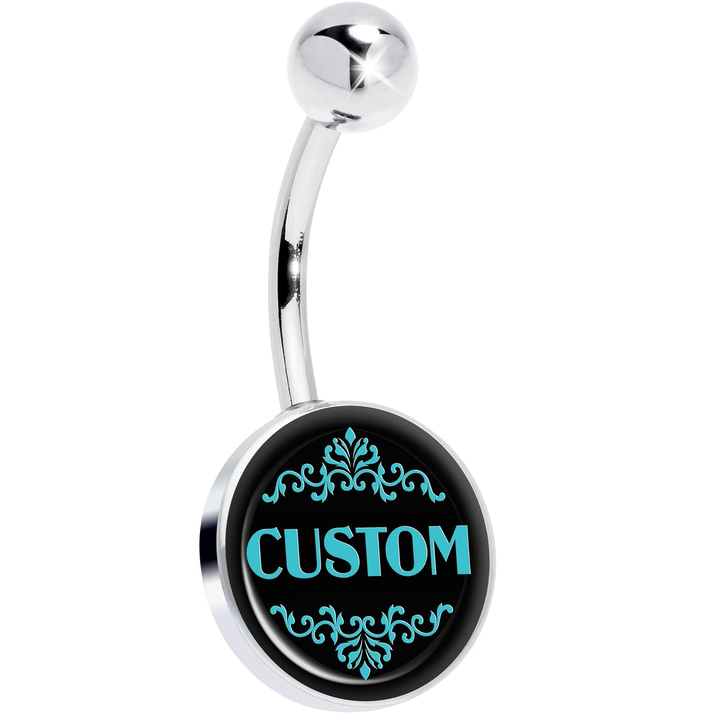 Custom Teal Personalized Name Belly Ring - BodyCandy - Flyclothing LLC
