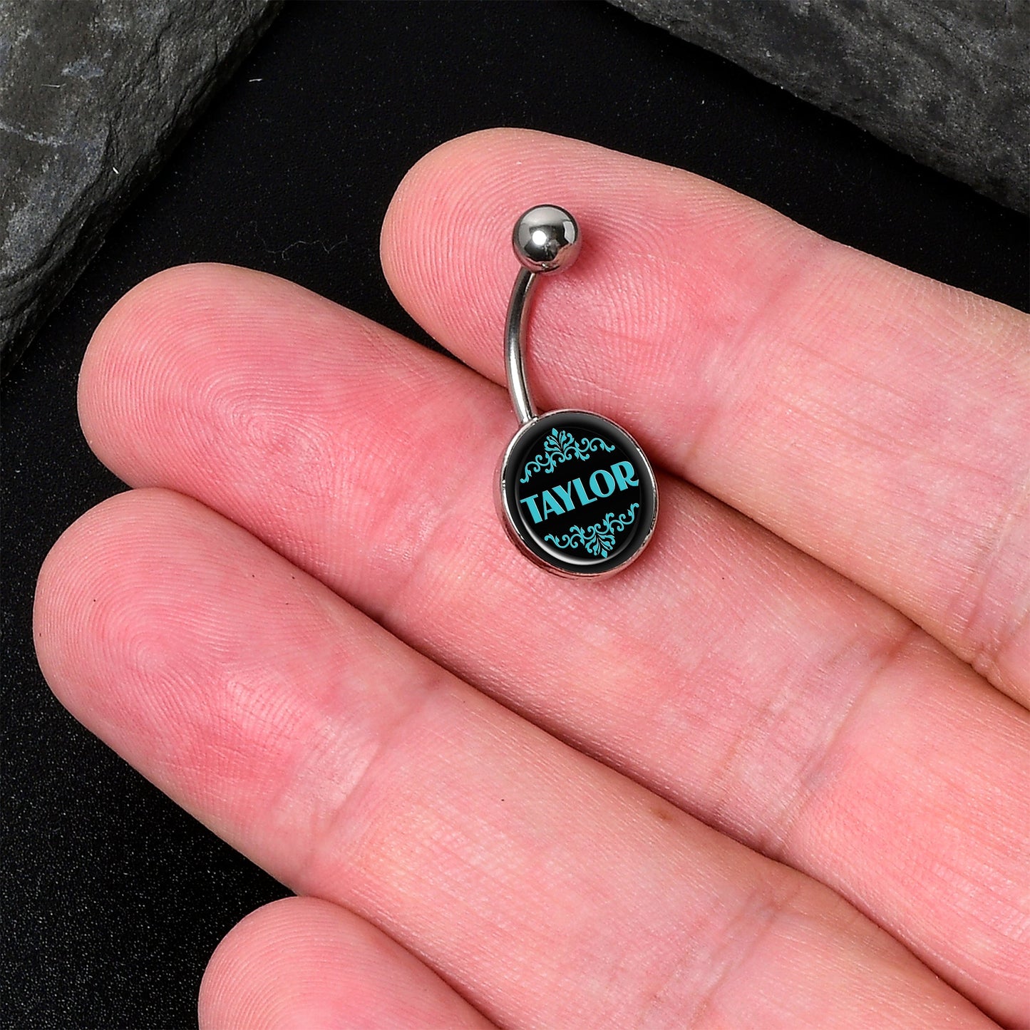 Custom Teal Personalized Name Belly Ring - BodyCandy - Flyclothing LLC