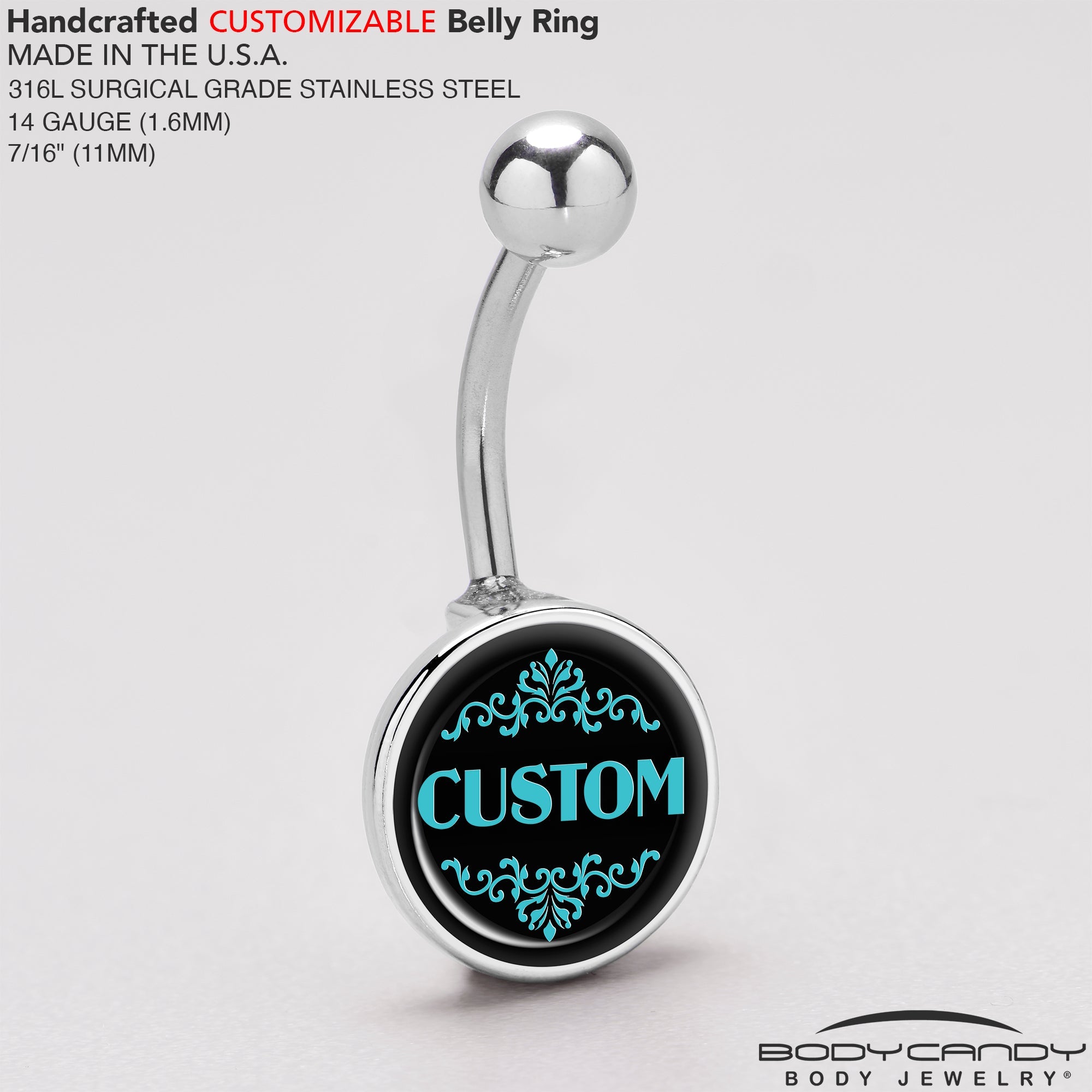 Custom Teal Personalized Name Belly Ring - BodyCandy - Flyclothing LLC