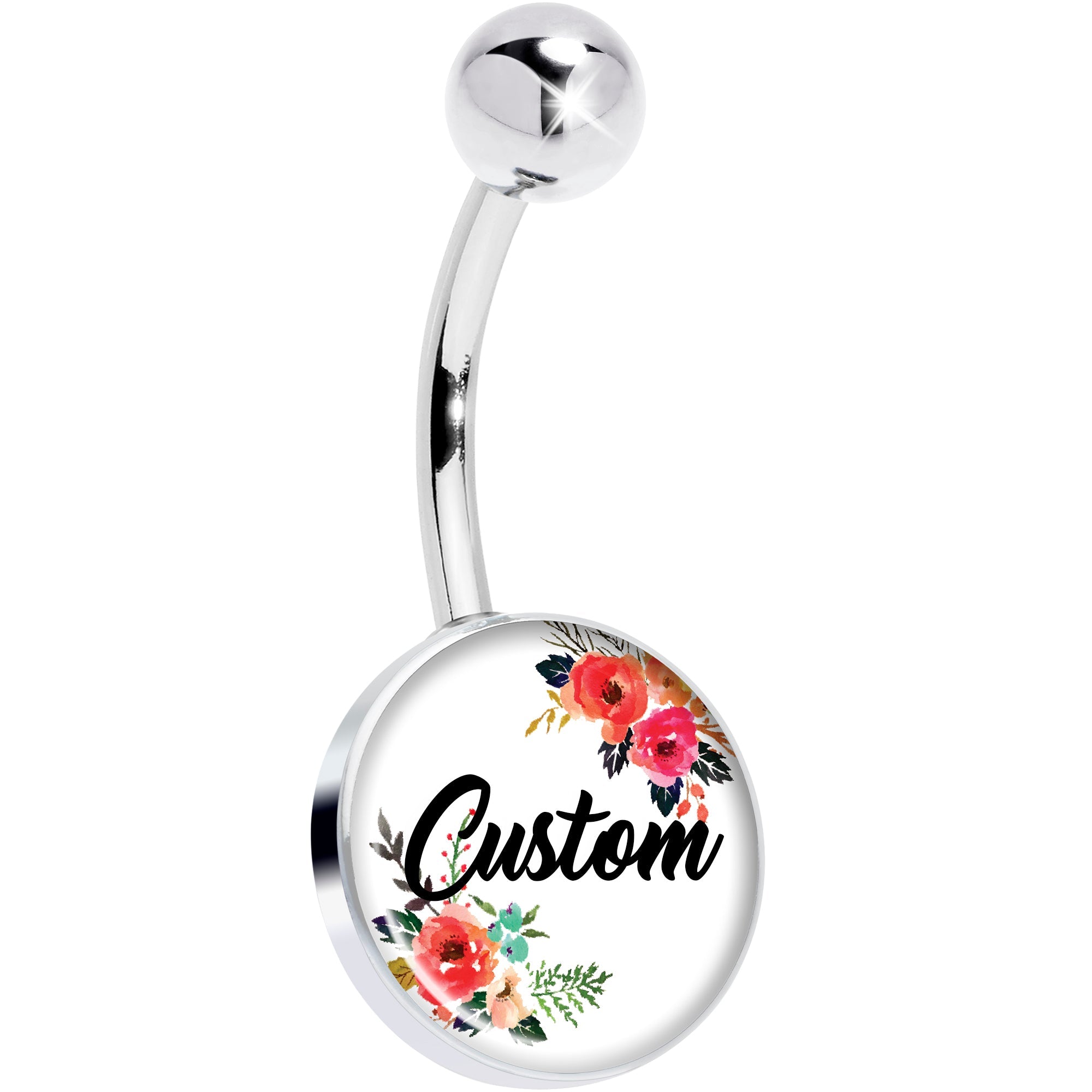 Custom Floral Personalized Name Belly Ring - BodyCandy - Flyclothing LLC