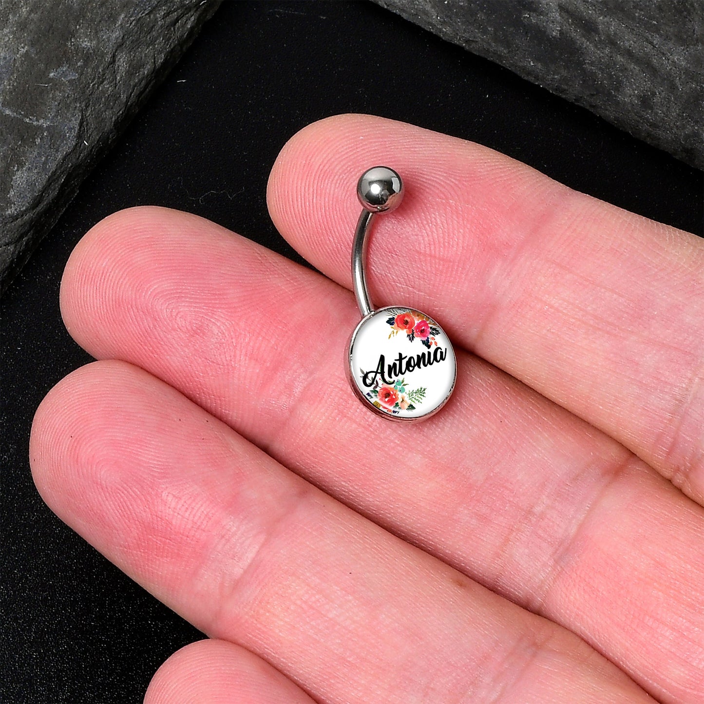 Custom Floral Personalized Name Belly Ring - BodyCandy - Flyclothing LLC