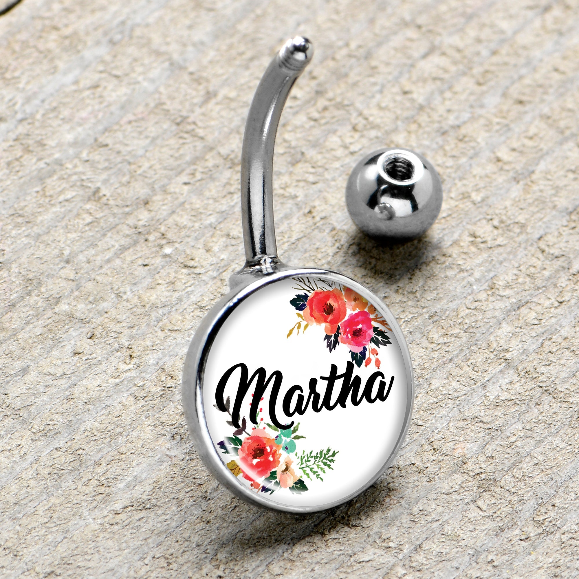 Custom Floral Personalized Name Belly Ring - BodyCandy - Flyclothing LLC