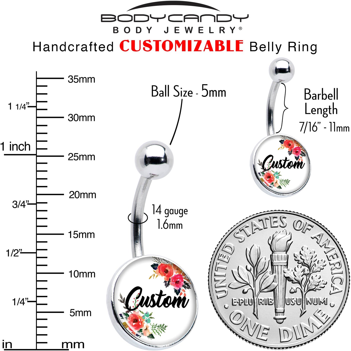 Custom Floral Personalized Name Belly Ring - BodyCandy - Flyclothing LLC