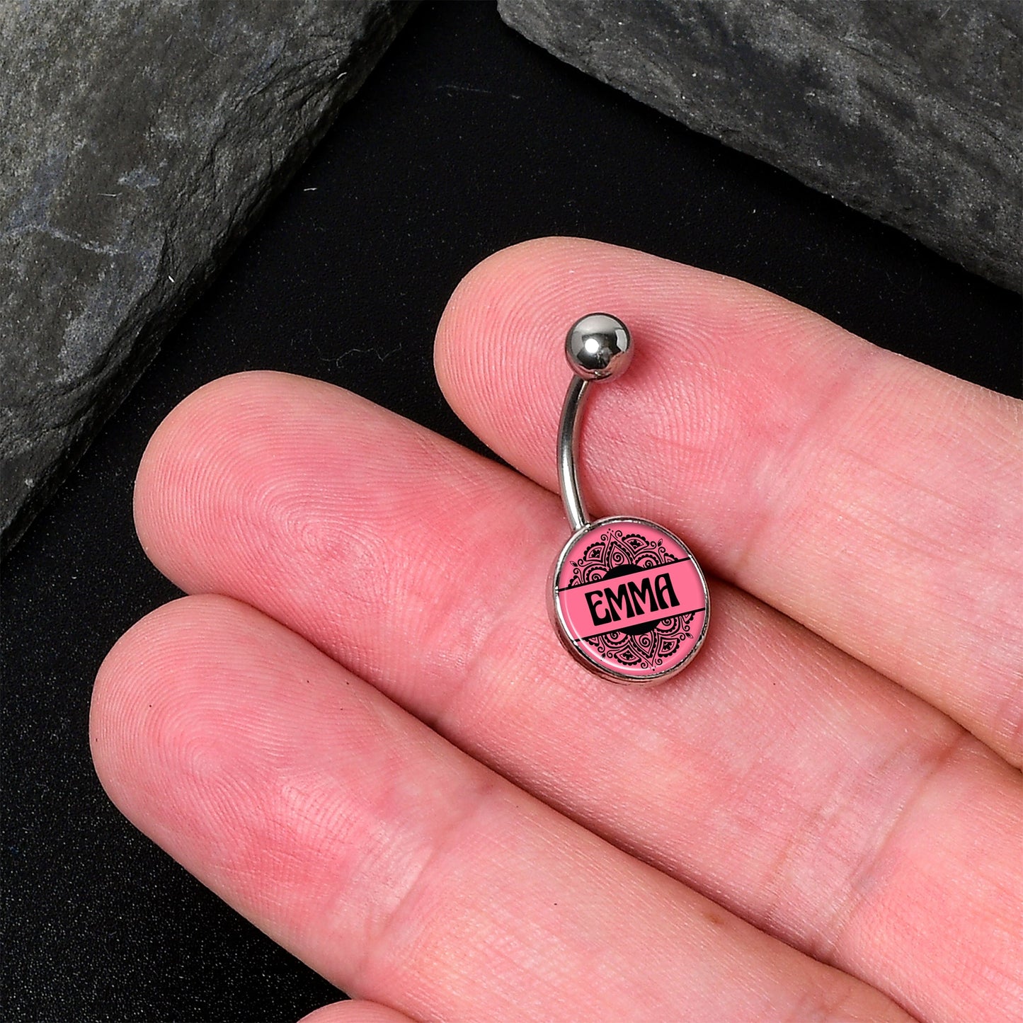 Custom Pink Mandala Personalized Name Belly Ring - BodyCandy - Flyclothing LLC