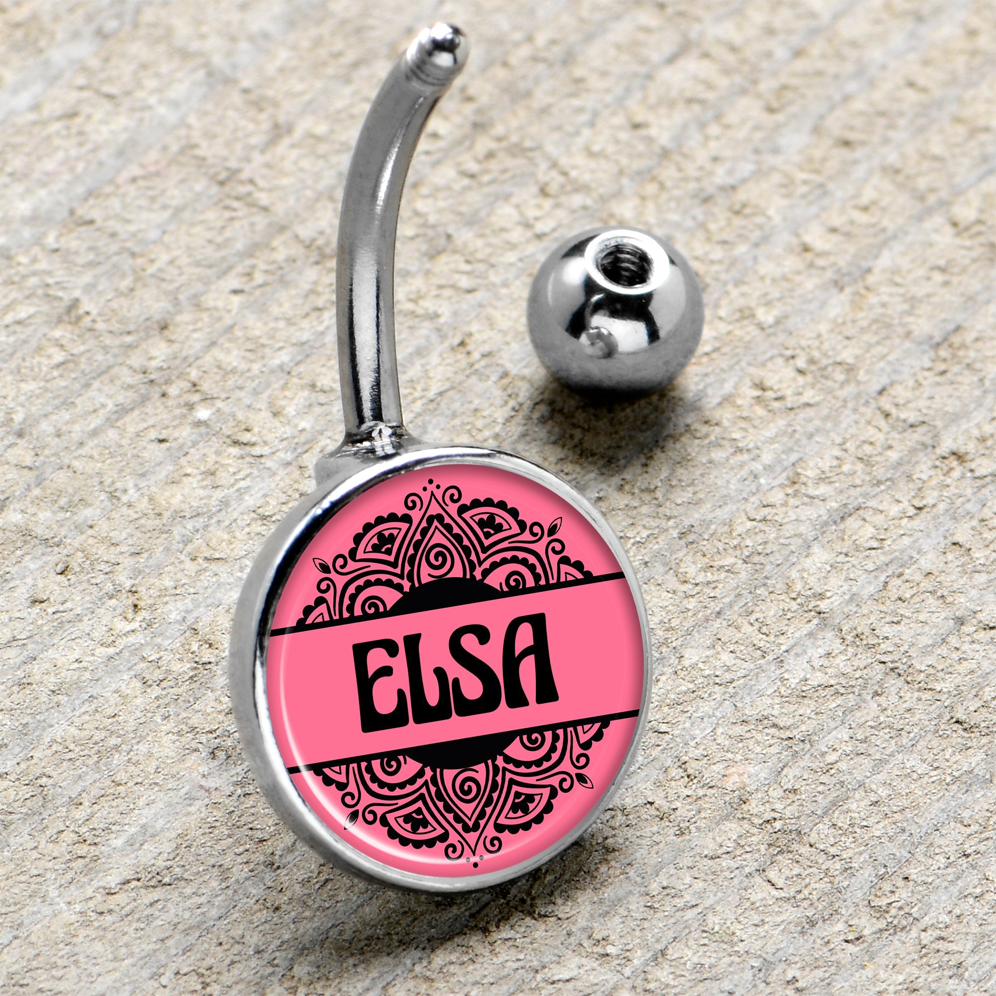 Custom Pink Mandala Personalized Name Belly Ring - BodyCandy - Flyclothing LLC