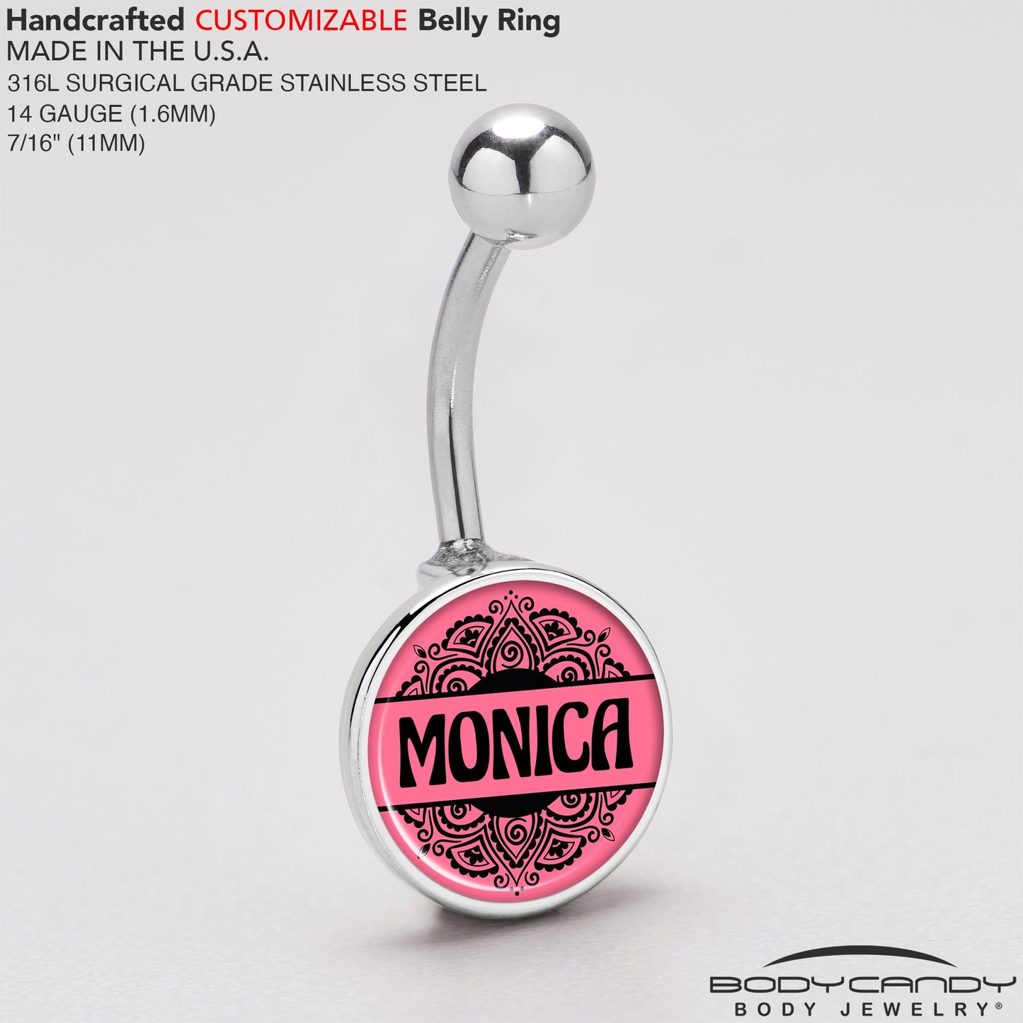 Custom Pink Mandala Personalized Name Belly Ring - BodyCandy - Flyclothing LLC