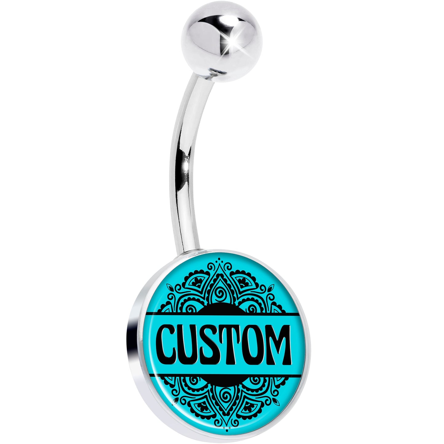 Custom Teal Mandala Personalized Name Belly Ring - BodyCandy - Flyclothing LLC