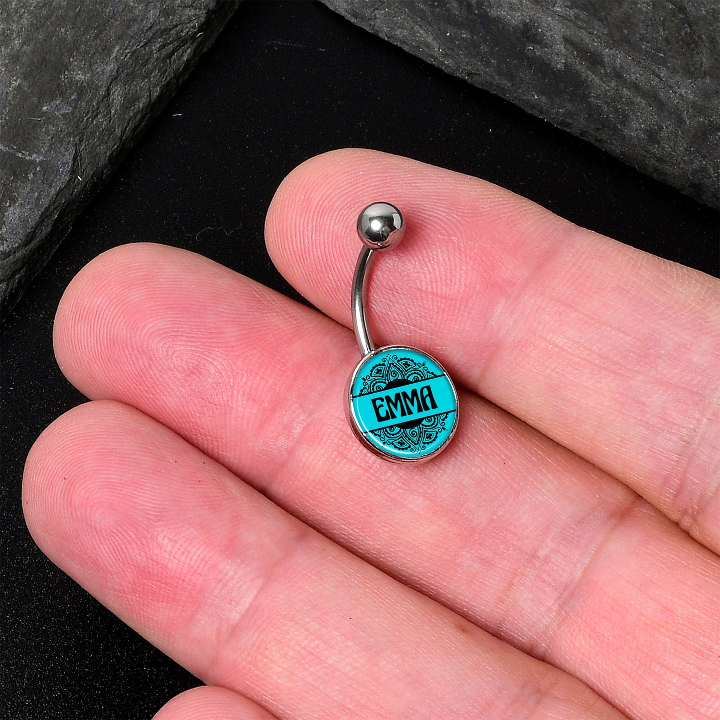 Custom Teal Mandala Personalized Name Belly Ring - BodyCandy - Flyclothing LLC