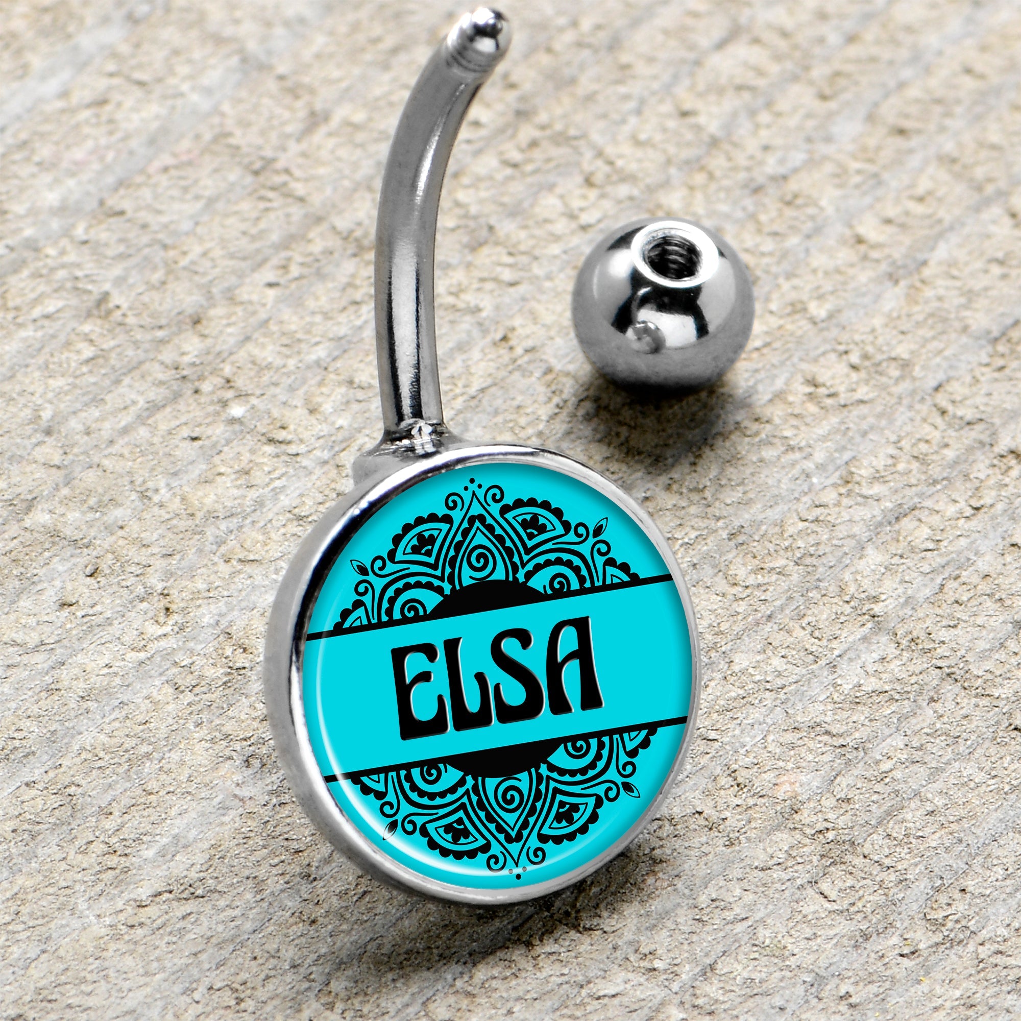 Custom Teal Mandala Personalized Name Belly Ring - BodyCandy - Flyclothing LLC