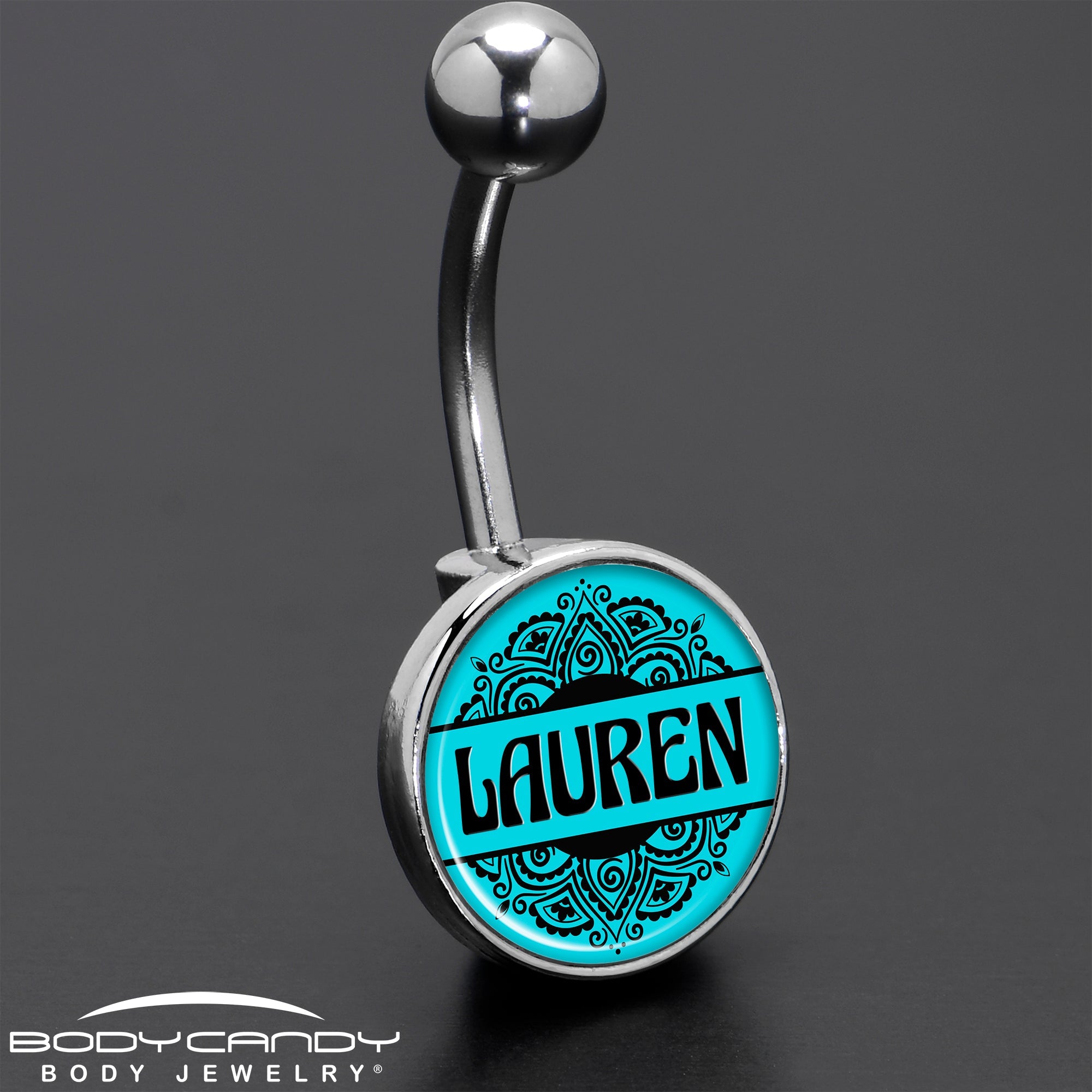 Custom Teal Mandala Personalized Name Belly Ring - BodyCandy - Flyclothing LLC