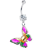 Clear Gem Butterfly Skull Dangle Belly Ring by Onyx O - BodyCandy - Flyclothing LLC