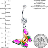Clear Gem Butterfly Skull Dangle Belly Ring by Onyx O - BodyCandy - Flyclothing LLC