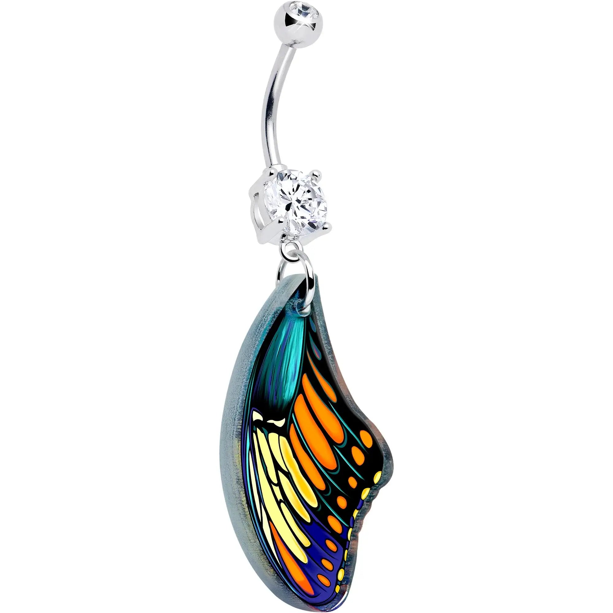 Double Gem Butterfly Wing Dangle Belly Ring by Onyx O - BodyCandy - Flyclothing LLC