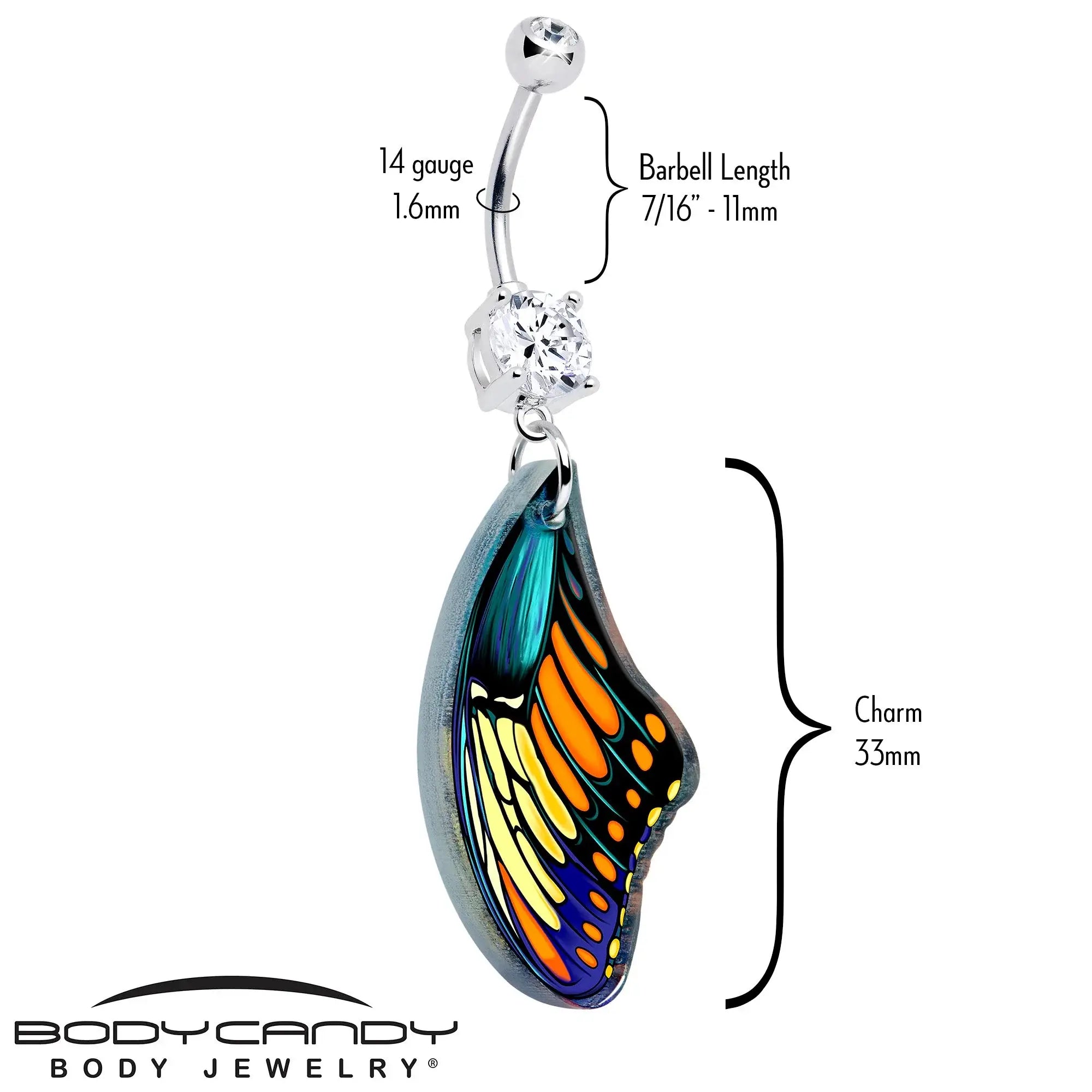 Double Gem Butterfly Wing Dangle Belly Ring by Onyx O - BodyCandy - Flyclothing LLC