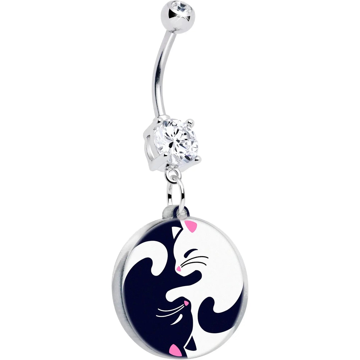 Double Gem Yin Yang Cat Dangle Belly Ring by Onyx O - BodyCandy - Flyclothing LLC