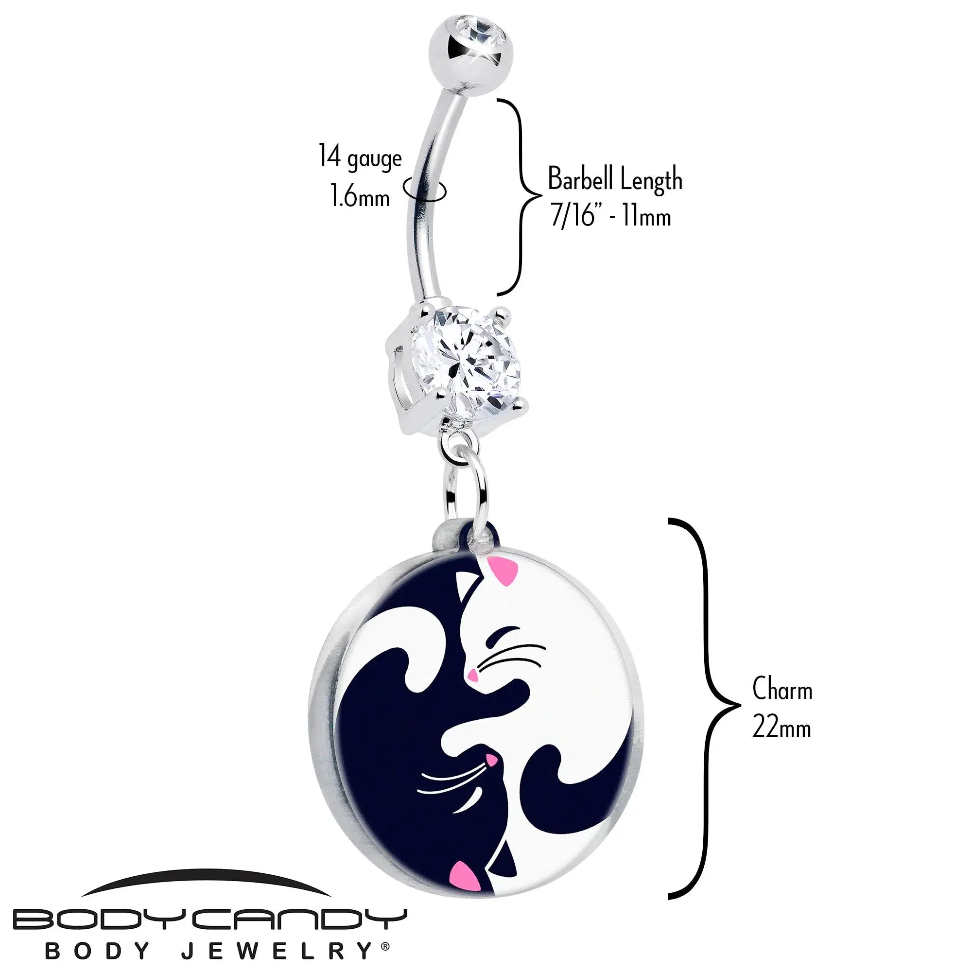 Double Gem Yin Yang Cat Dangle Belly Ring by Onyx O - BodyCandy - Flyclothing LLC