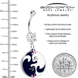Double Gem Yin Yang Cat Dangle Belly Ring by Onyx O - BodyCandy - Flyclothing LLC