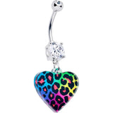 Acrylicious Rainbow Cheetah Print Heart Dangle Belly Ring by Onyx O - BodyCandy - Flyclothing LLC