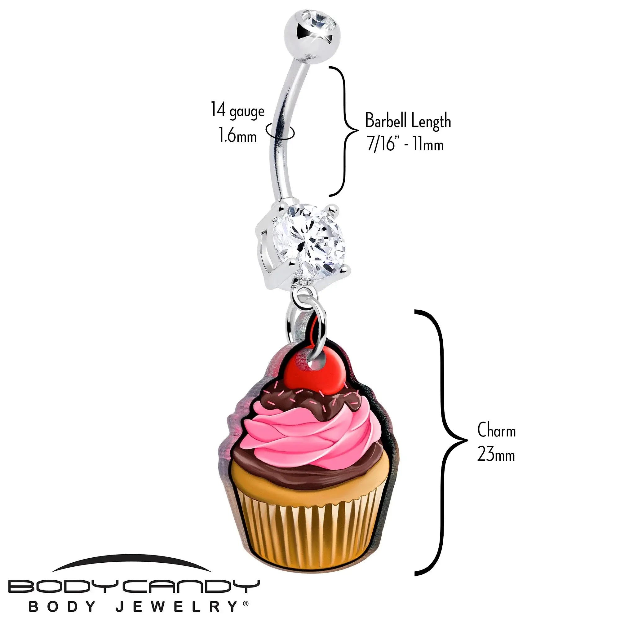 Double Gem Valentine Cupcake Dangle Belly Ring by Onyx O - BodyCandy - Flyclothing LLC