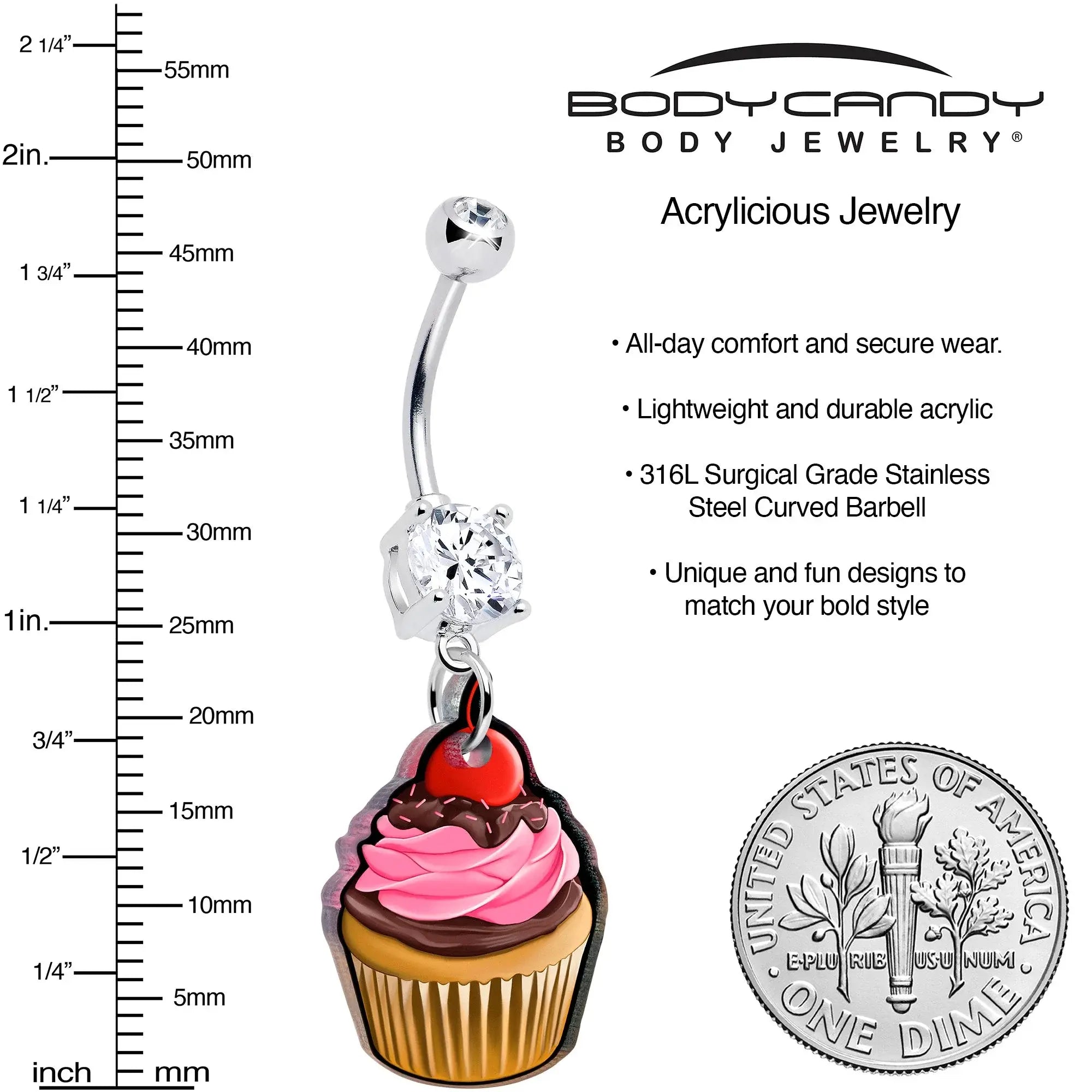 Double Gem Valentine Cupcake Dangle Belly Ring by Onyx O - BodyCandy - Flyclothing LLC
