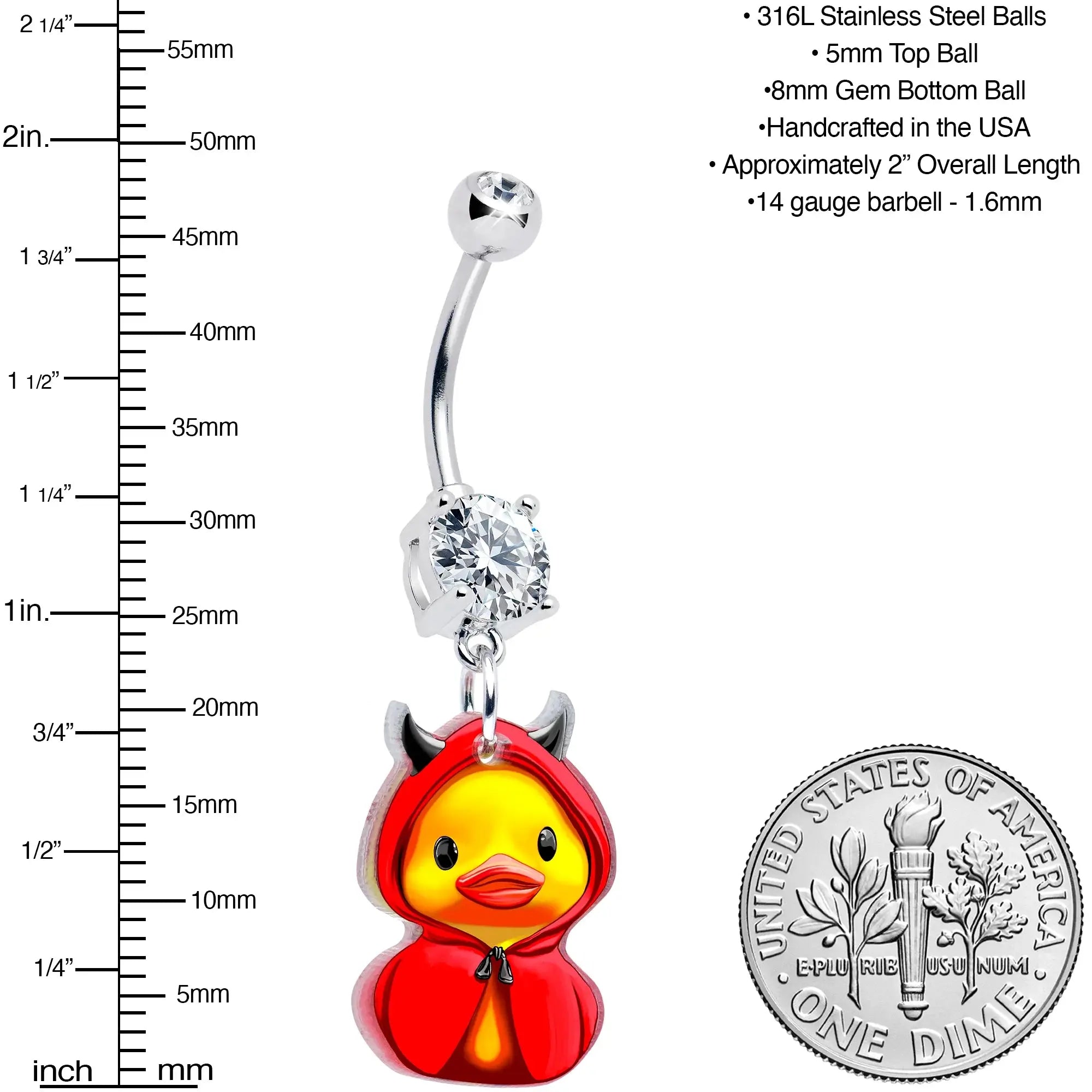 Clear Gem Hot Litle Devil Duck Dangle Belly Ring by Onyx O - BodyCandy - Flyclothing LLC