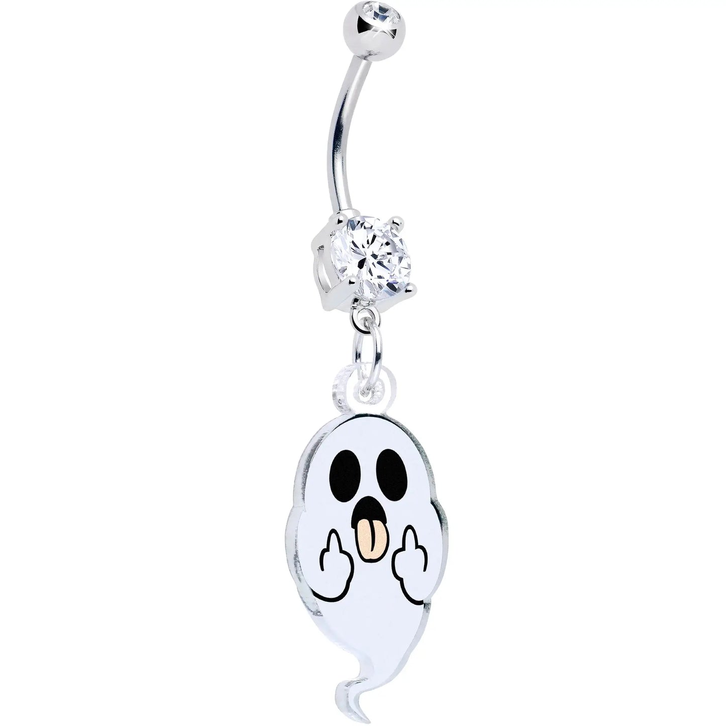 Acrylicious Sassy Spirit Middle Finger Ghost Dangle Belly Ring by Onyx O - BodyCandy - Flyclothing LLC