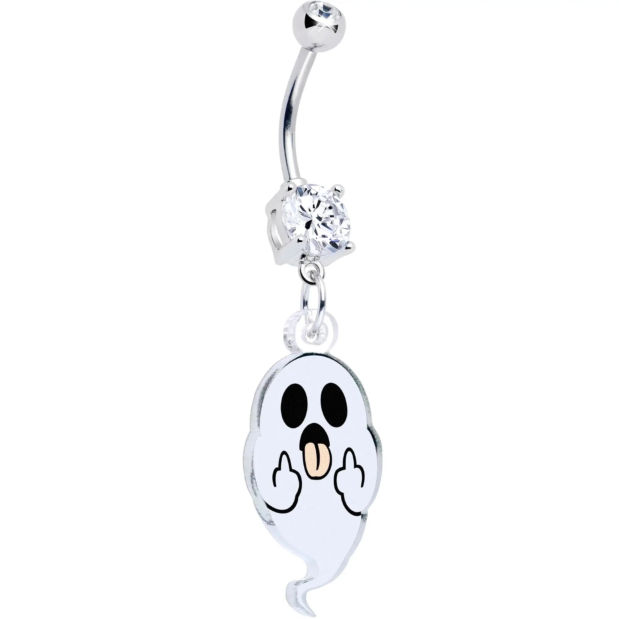 Acrylicious Sassy Spirit Middle Finger Ghost Dangle Belly Ring by Onyx O - BodyCandy - Flyclothing LLC