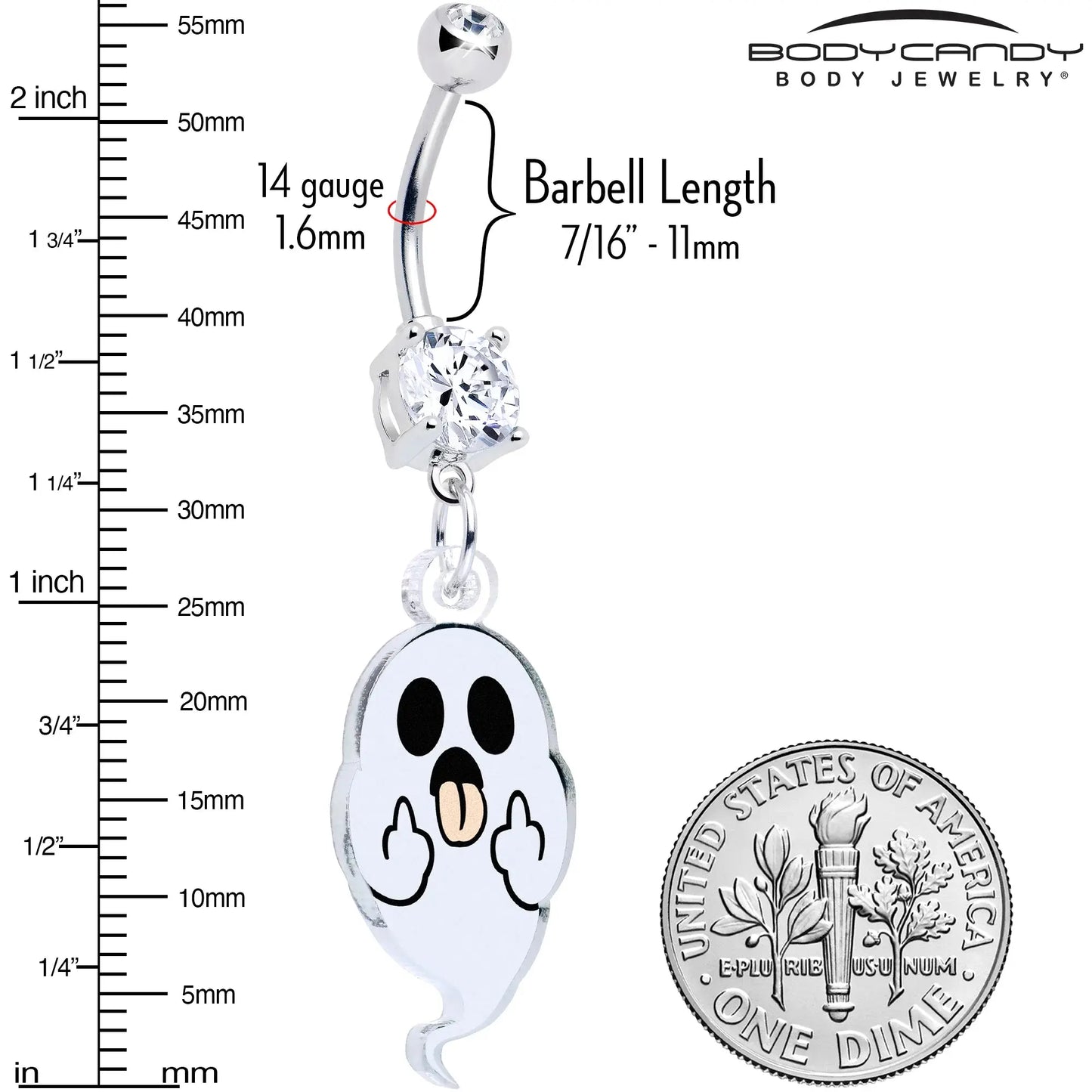 Acrylicious Sassy Spirit Middle Finger Ghost Dangle Belly Ring by Onyx O - BodyCandy - Flyclothing LLC