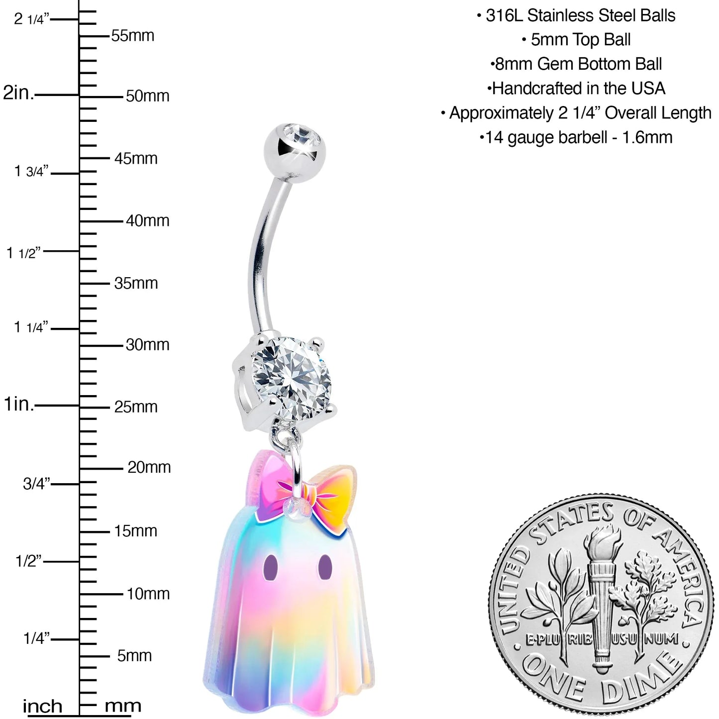 Clear Gem Iridescent Ghost Girl Dangle Belly Ring by Onyx O - BodyCandy - Flyclothing LLC