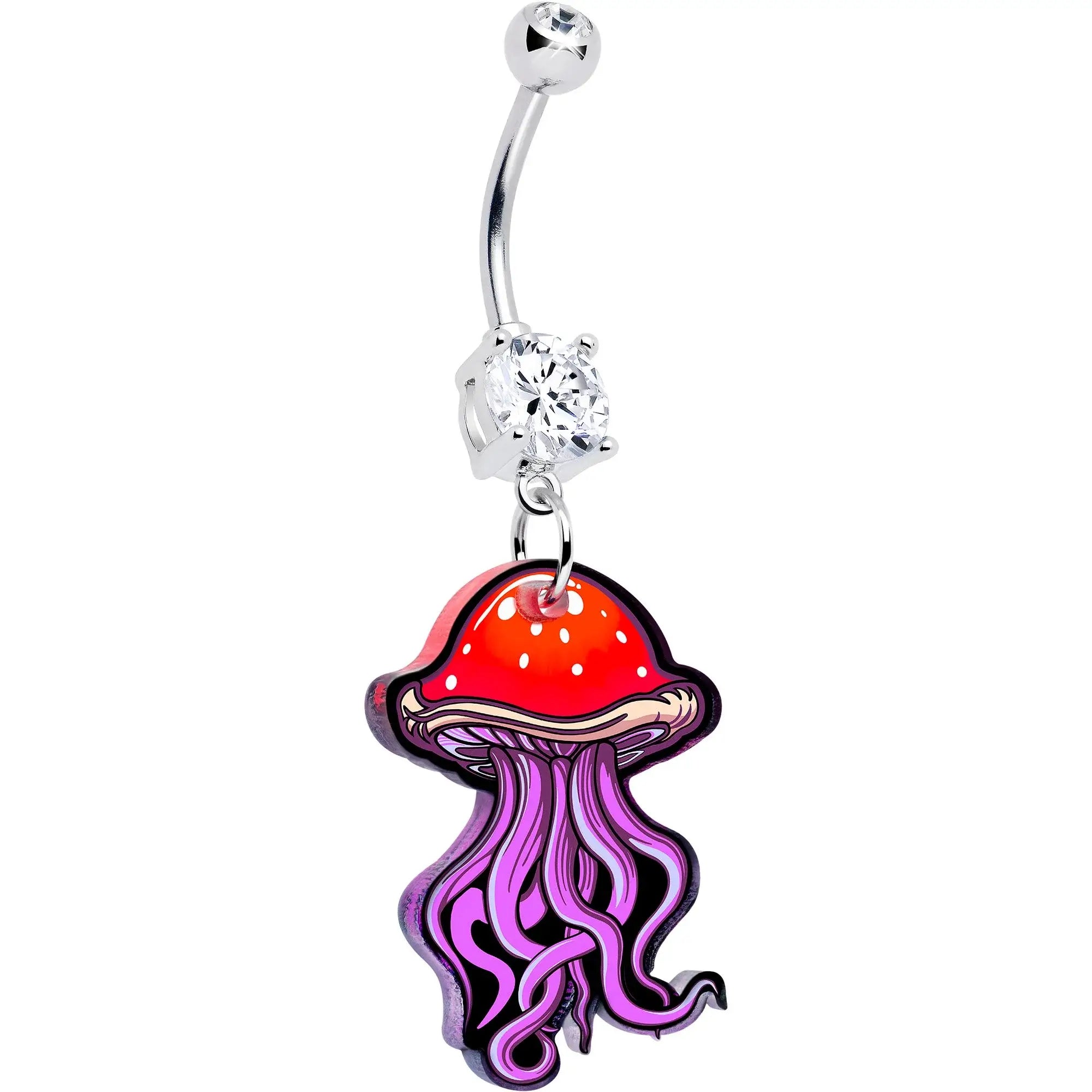 Double Gem Mushroom Jellyfish Dangle Belly Ring by Onyx O - BodyCandy - Flyclothing LLC