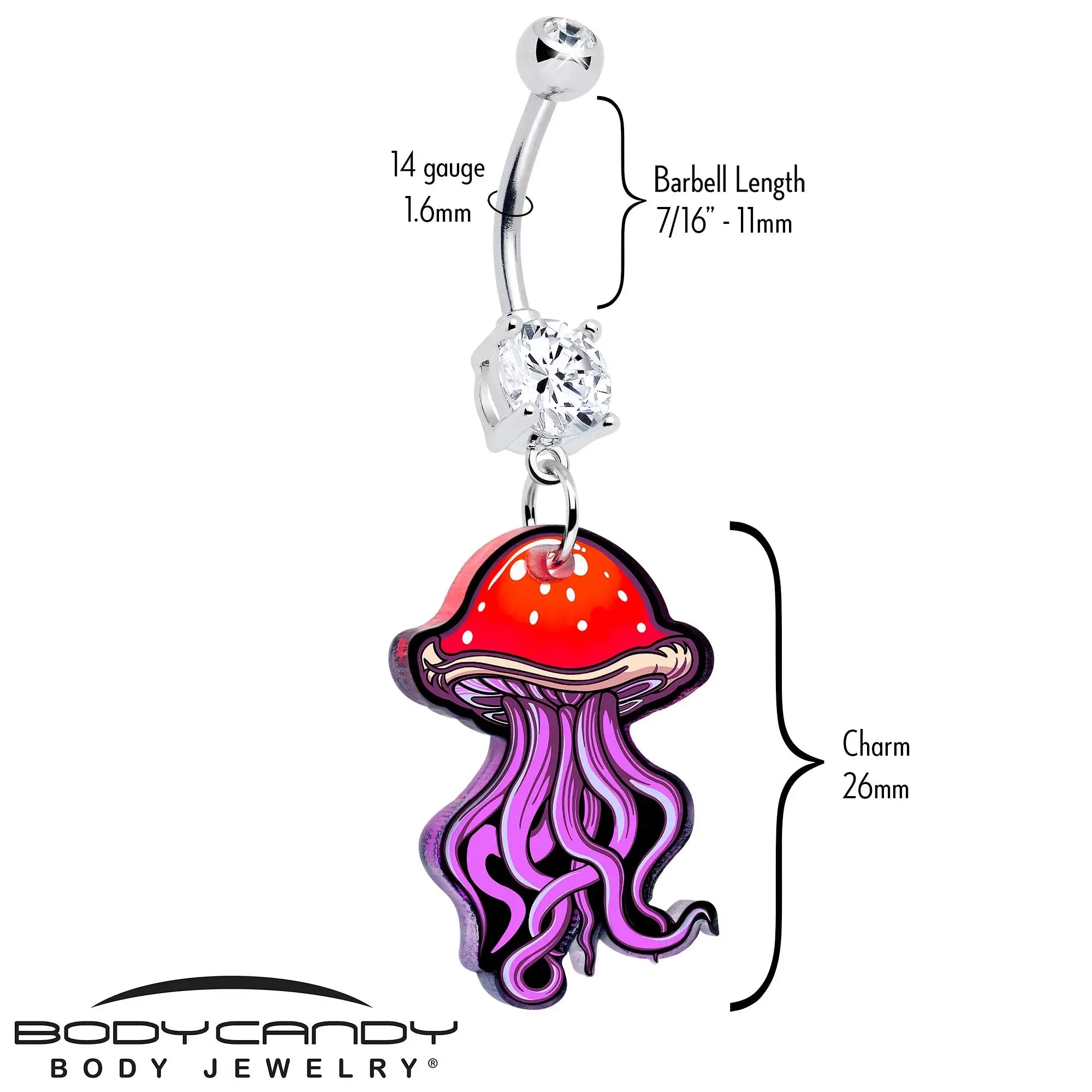 Double Gem Mushroom Jellyfish Dangle Belly Ring by Onyx O - BodyCandy - Flyclothing LLC