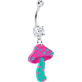 Double Gem Funky Floral Mushroom Dangle Belly Ring by Onyx O - BodyCandy - Flyclothing LLC